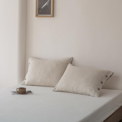 100% Linen Pillowcases Set of 2, French Linen from Normandy, 20X36Inch Standard Size, Natural Color, Coconut Buttons Closure, Flax Pillowshams-Pillowcase-Linen