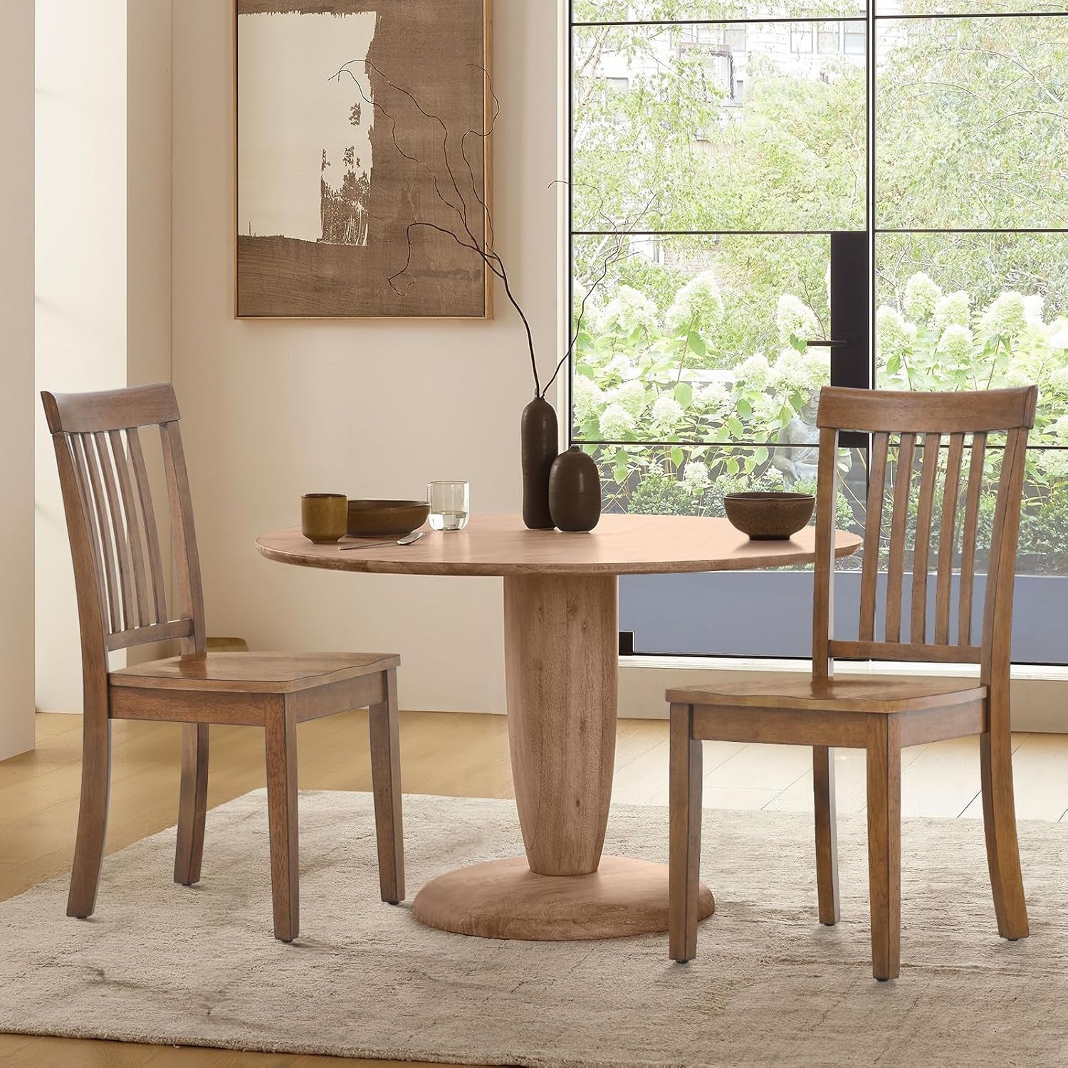Wooden Dining Chairs Set of 4, Spindle High Back Windsor Kitchen Side Chair, Farmhouse Dining Chairs for Kitchen and Dining Room, Light Brown