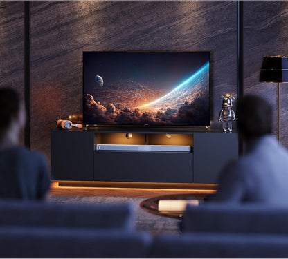 Modern TV Stand for 65 Inch TV, Entertainment Center with LED Lights & Large Storage Cabinets, Sturdy Media Console for Living Room, Bedroom, Gaming(Black)