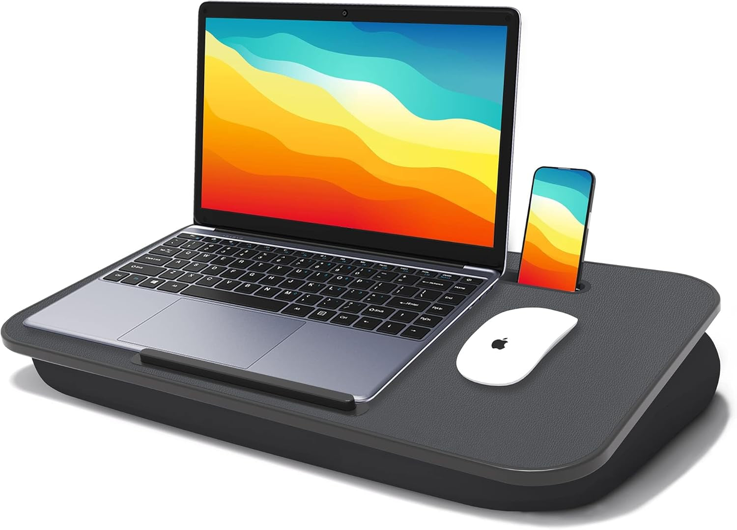 Lap Desk, Lap Desk with Cushion, Fits up to 17 Inch Laptop, Pillow Designed, Portable Laptop Stand with Tray, Pad & Phone Holder, Home Office for Bed/Couch/Car/Reading/Writing, (Black)
