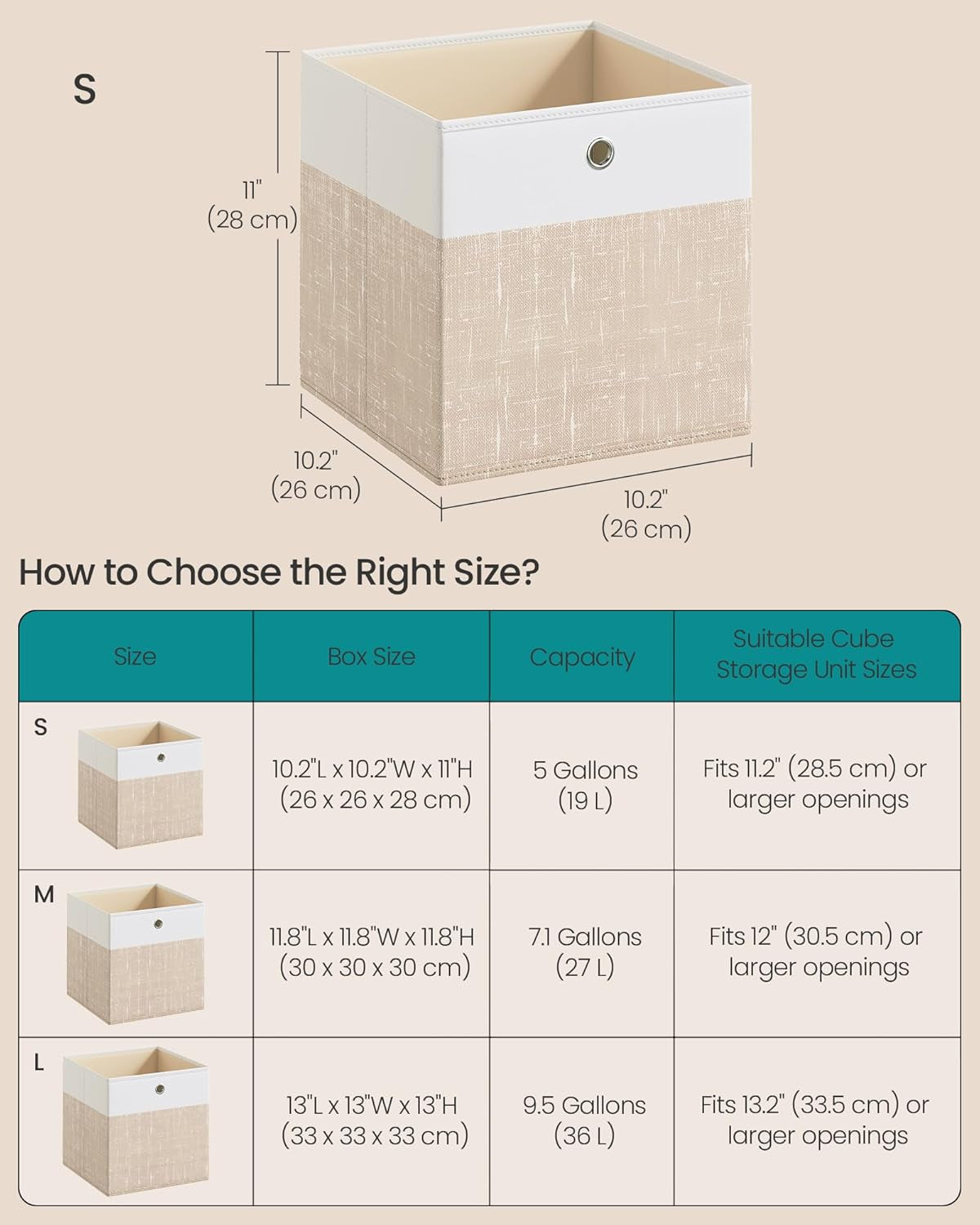Storage Cubes, Set of 6 Foldable Fabric Storage Boxes, Cube Organizer Boxes with Handles, for Closet Shelves, Odorless, 10.2 X 10.2 X 11 Inches, Cloud White and Sand Beige URFB426LF02