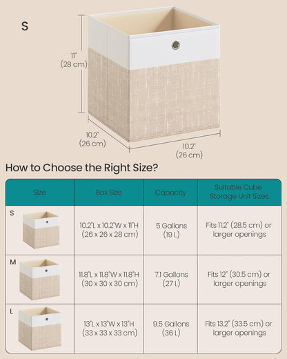 Storage Cubes, Set of 6 Foldable Fabric Storage Boxes, Cube Organizer Boxes with Handles, for Closet Shelves, Odorless, 10.2 X 10.2 X 11 Inches, Cloud White and Sand Beige URFB426LF02