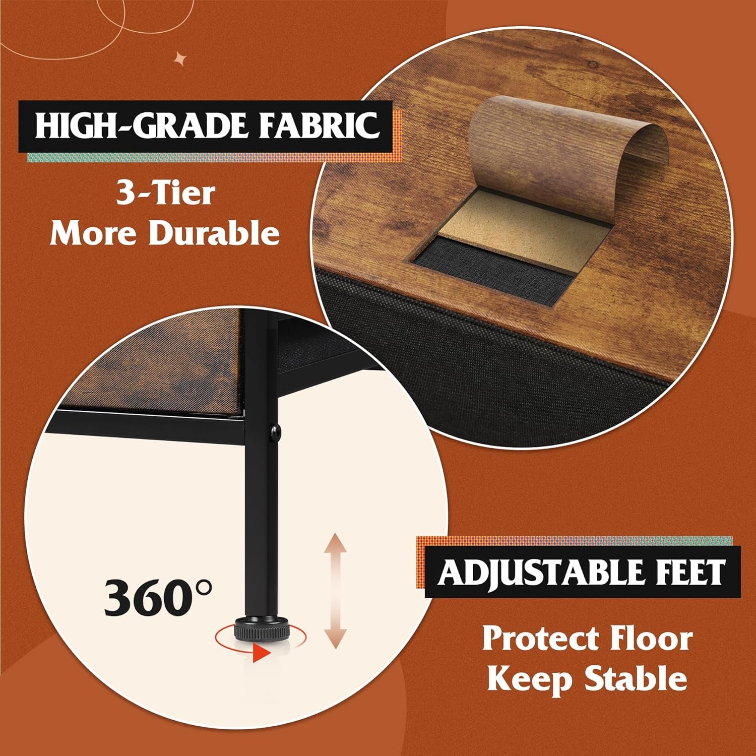 Dresser for Bedroom with 6 Drawers, Wide Fabric Dresser TV Stand for 50 Inches TV, with Metal Frame, Wooden Top, Fabric Storage Dressers for Bedroom, Hallway, Entryway, Rustic Brown