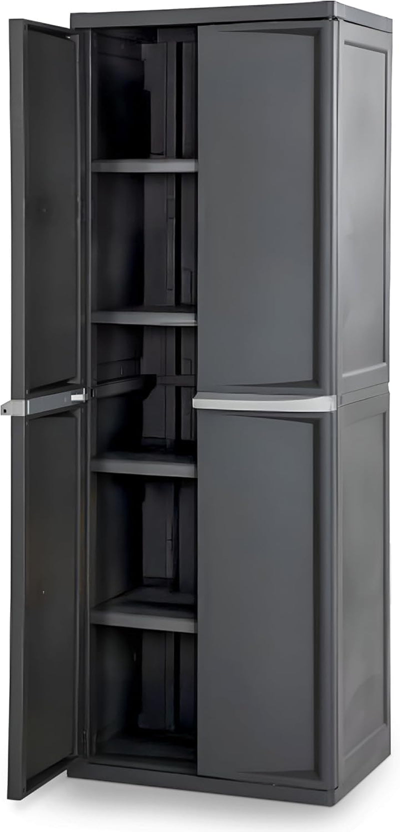4 Shelf Cabinet, Lockable Utility Storage W/ Adjustable Shelves, Gray - Plastic Shelving Unit for Organizing Garage, Pantry, Basement, Laundry Room or Mudroom