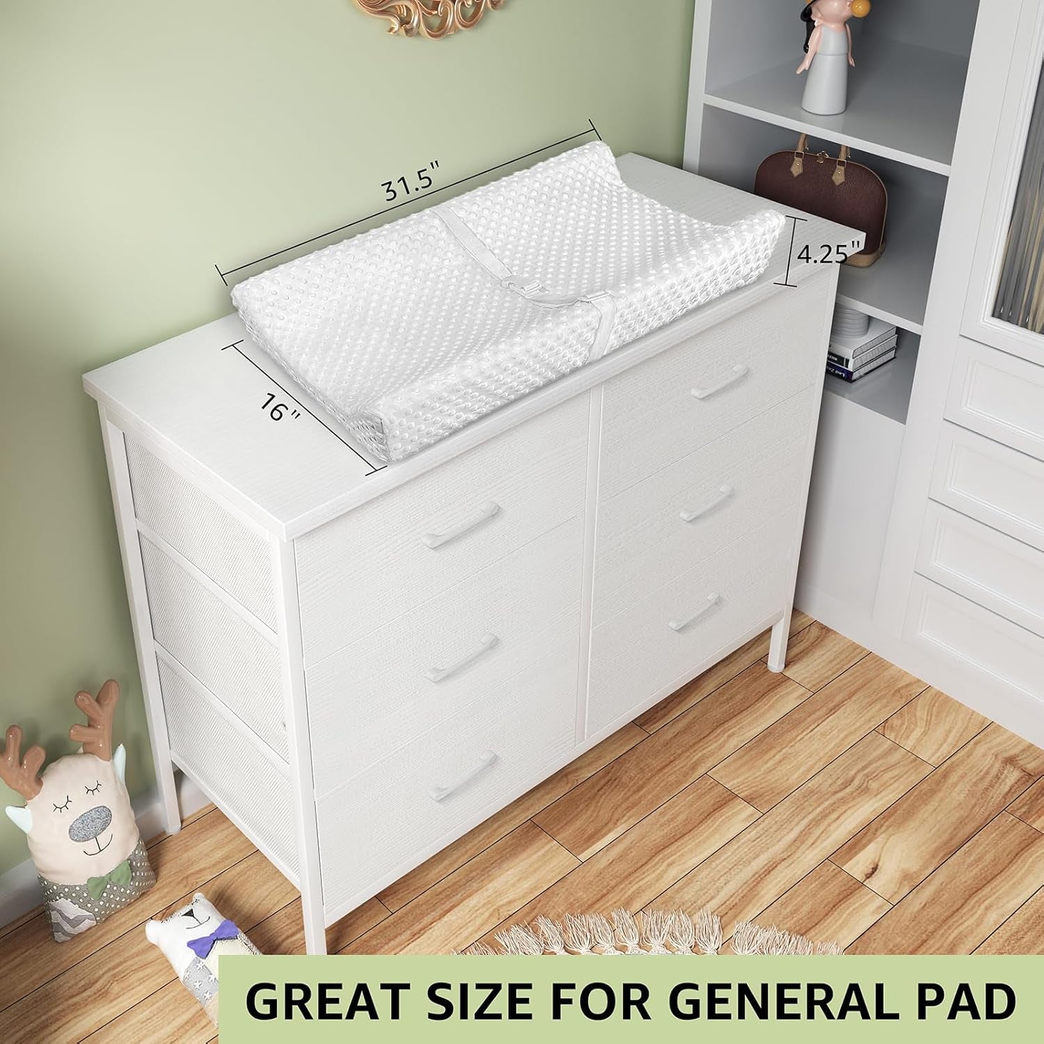 Dresser and Nightstand Set 3 Piece White Dresser with 6 Fabric Drawers for Bedroom Sets Modern