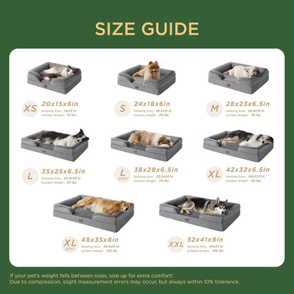 Orthopedic Dog Beds Large Sized Dog - Washable Large Dog Cat Bed Waterproof, Comfort Dogs Couch Sofa with Washable Removable Cover, Pet Bed with Nonskid Bottom, Grey, 35"