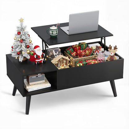 Coffee Table for Living Room, Lift Top Coffee Table with Storage, Small Rising Wooden Dining Center Table with Storage Shelf & Hidden Compartment, 39" Black