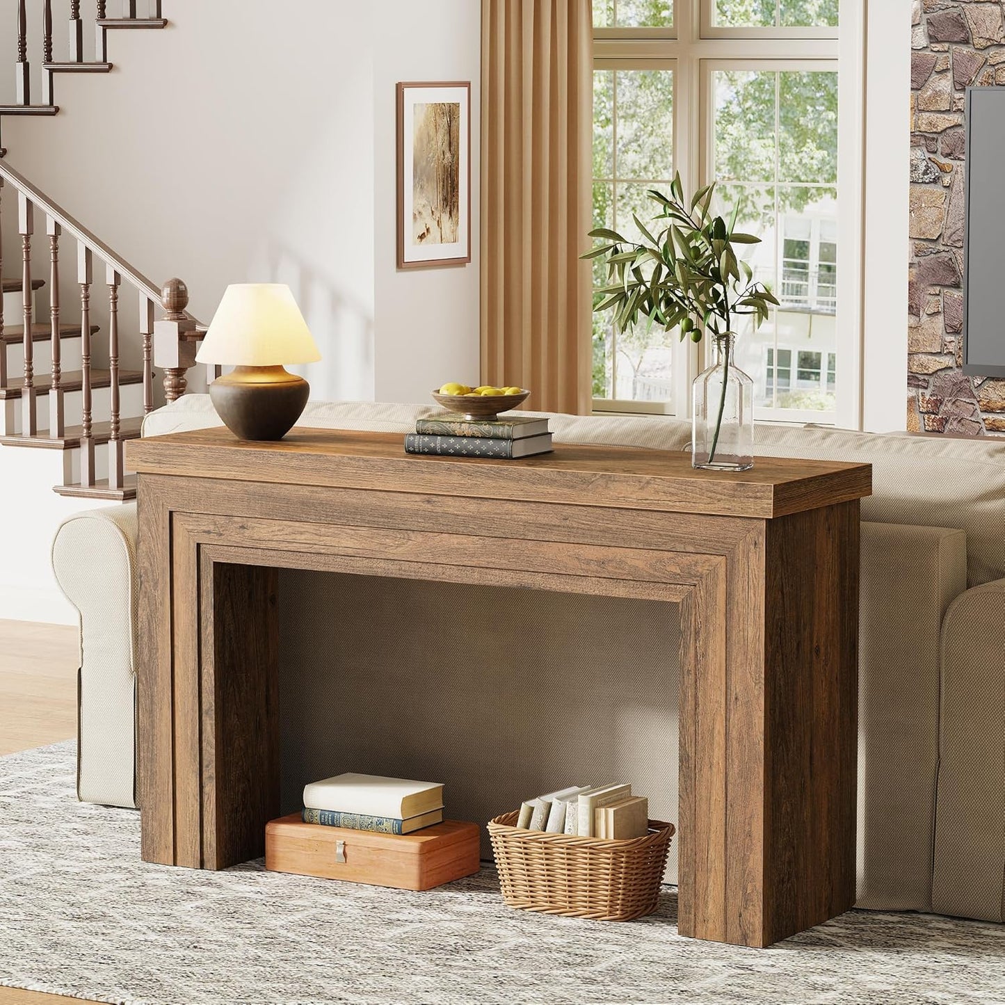 54 Inch Entryway Table, Retangular Console Table with Storage, Farmhouse Sofa Table behind the Couch, Long for Entrance, Hallway, Foyer, Living Room, Rustic Brown
