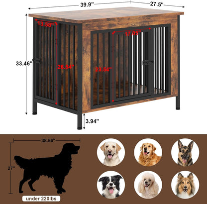 Dog Crate Furniture for 1 or 2 Dogs, Heavy Duty Single/Double Dog Crates for Small/Medium/Large Dogs, Dog Kennel Furniture Indoor as TV Stand, Large Size 39.96" L(35-60 Pounds), Brown