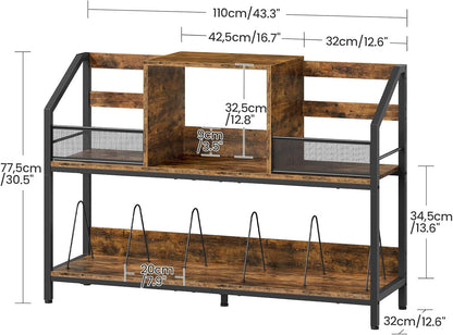 43" Vinyl Record Storage Holder, Large Record Player Table, Holds up to 400 Albums, Vinyl Record Player Display Stand, Removable Dividers, for CD, Audio Equipment Storage, Rustic Brown TCW77BF