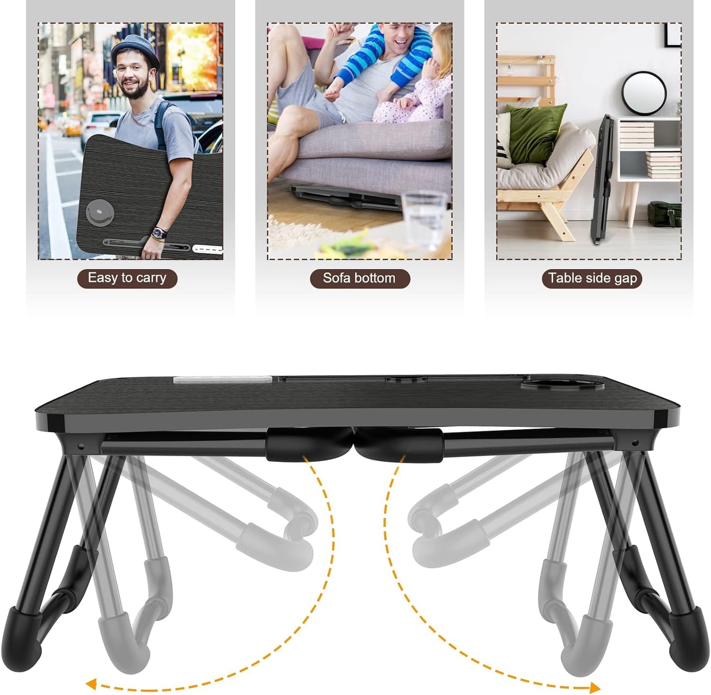 Laptop Lap Desk, Foldable Laptop Table Tray with 4 USB Ports Storage Drawer and Cup Holder, Lap Bed Desk Notebook Stand Laptray Portable Standing Table for Bed Couch Floor