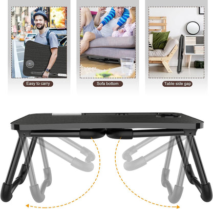 Laptop Lap Desk, Foldable Laptop Table Tray with 4 USB Ports Storage Drawer and Cup Holder, Lap Bed Desk Notebook Stand Laptray Portable Standing Table for Bed Couch Floor