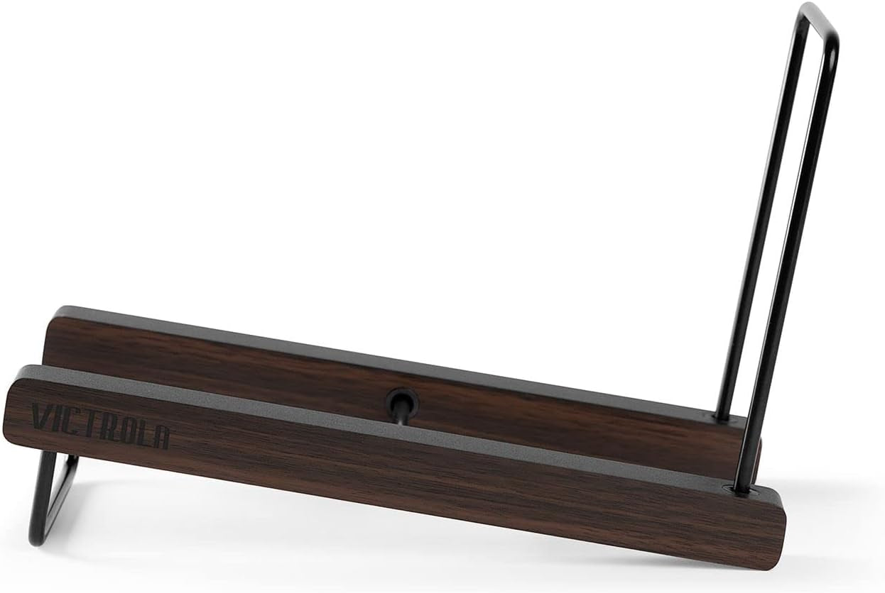 the Stand – Tabletop Vinyl Record Holder & Organizer - Holds 25+ Records, Smart Black Metal Accents, Easy No-Tool Assembly, Stylish Display for Lps (Espresso)