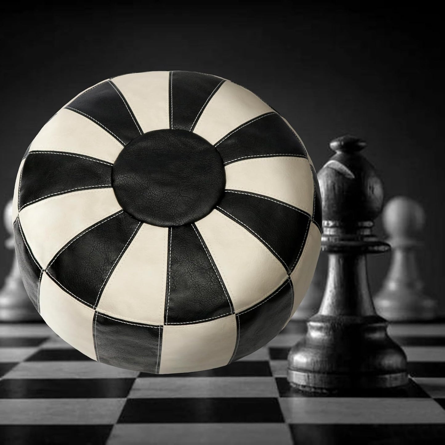 Unstuffed Moroccan Ottoman Pouf Cover, Ottoman Footstool Storage Solution, Bean Bag Chair, Foot Rest, Multi-Black&White