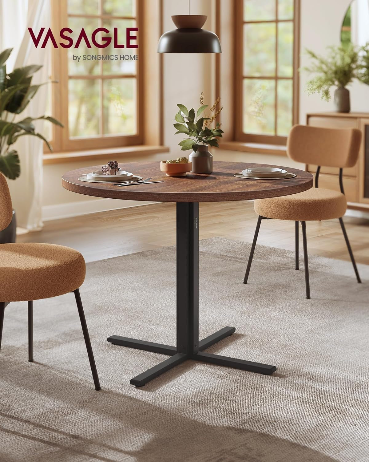 Dining Table, Small round Kitchen Table for 4 People, 31.5 X 29.4 Inches, for Dining Room, Living Room, Farmhouse, Water-Resistant, Somber Walnut UKDT082K01V1
