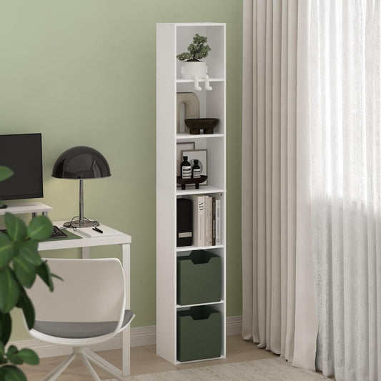 LUDER Book Shelf, 6-Tier Tall Modern Bookshelf, Bookcase with Open Shelves, 9.3 X 12 X 71, for Living Room, Bedroom, Home Office, White