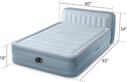 64449ED Dura-Beam Deluxe Plush Air Mattress with Headboard: Fiber-Tech - Queen Size - Built-In Electric Pump - 18In Bed Height - 600Lb Weight Capacity
