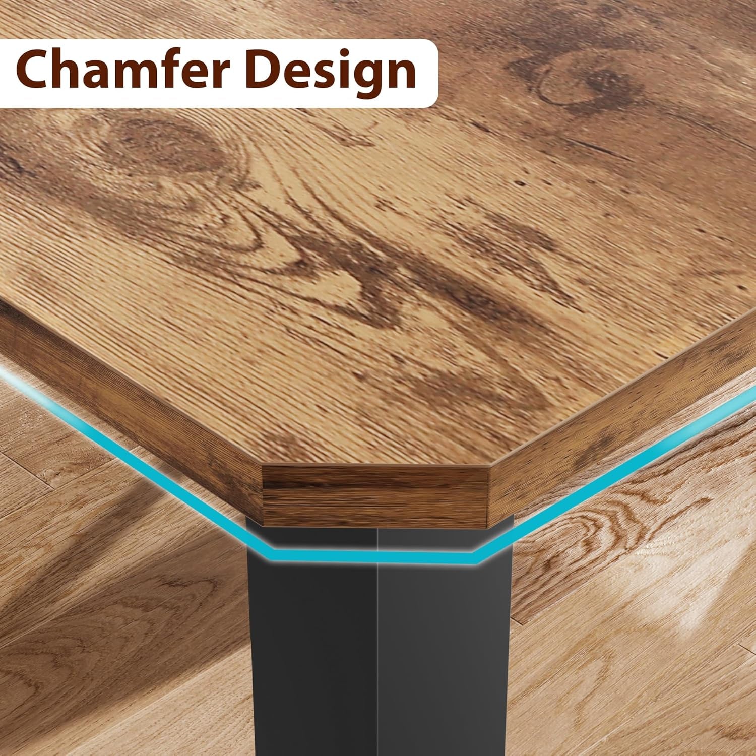 Industrial Large Dining Table for 6-8 People, 78.7" Long Kitchen Table, Modern Rectangle Dinner Table with Rustic Metal for Dining Room, Home Office, Living Room