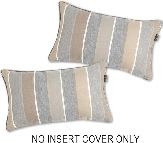 Waterproof Outdoor Lumbar Pillow Covers Set of 2,Home Decor for Garden Patio Furniture,Couch,Sofa 12"X20" Inch Decorative Pillows Cover Only,No Insert(Gray Stripe)