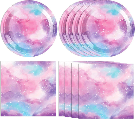 40PCS Starry Galaxy Party Decorations - Night Sky Theme Outer Space Plates, Napkins, Table Decorations for Birthday, Baby Shower - Serves 20