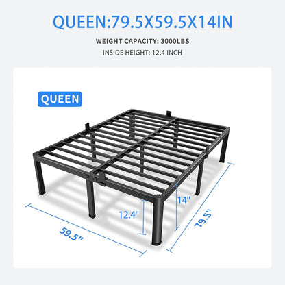 14 Inch Queen Metal Platform Bed Frame with round Corner Legs, 3000 LBS Heavy Duty Steel Slats Support, Noise Free, No Box Spring Needed, Easy Assembly