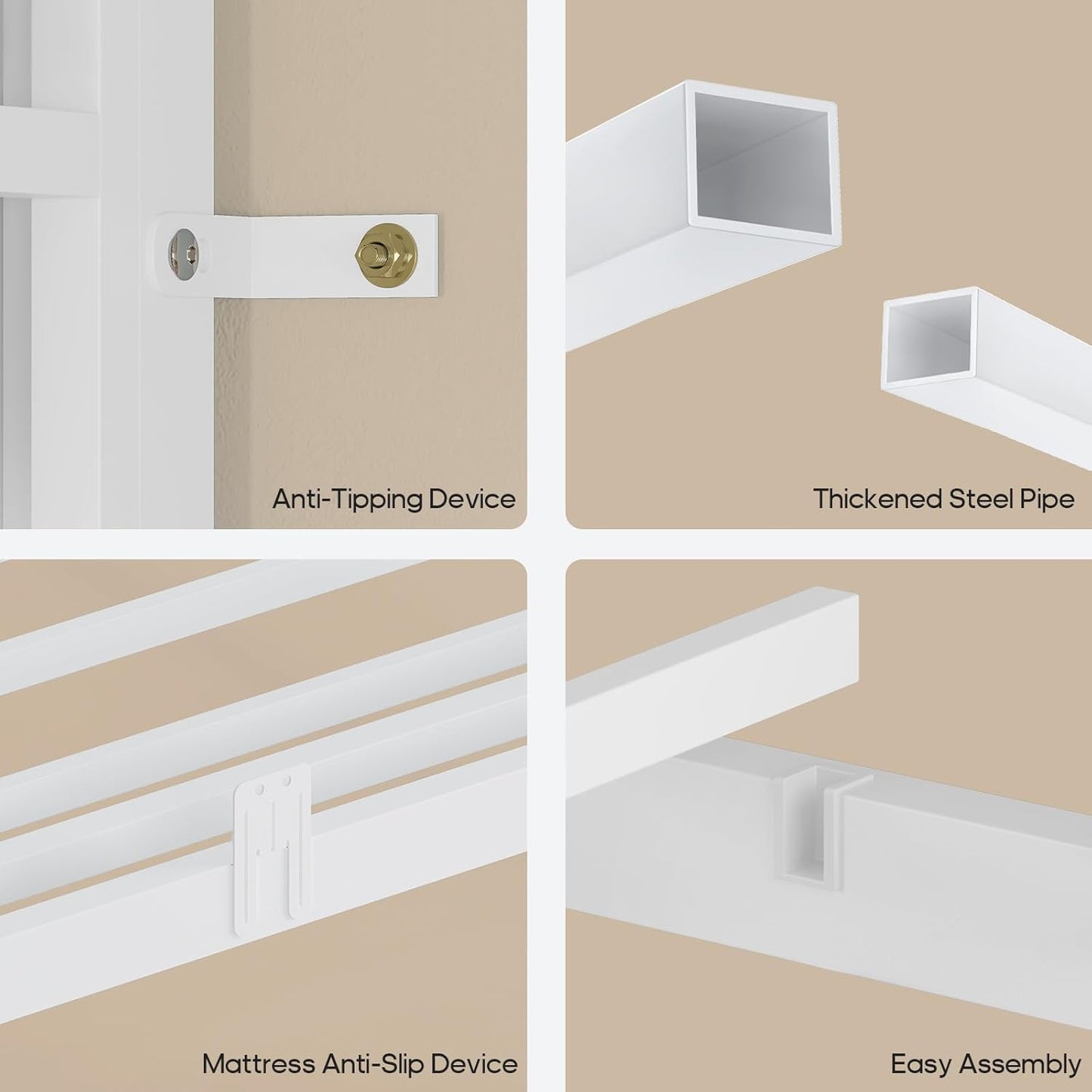 Bunk Bed Twin over Twin with 4 Storage Drawers & Shelves & Bedside Caddy, Twin Bunk Beds with Charging Station & Led Lights, Metal Bunk Bed with Safety Guardrail & Angled Ladder for Kids, White