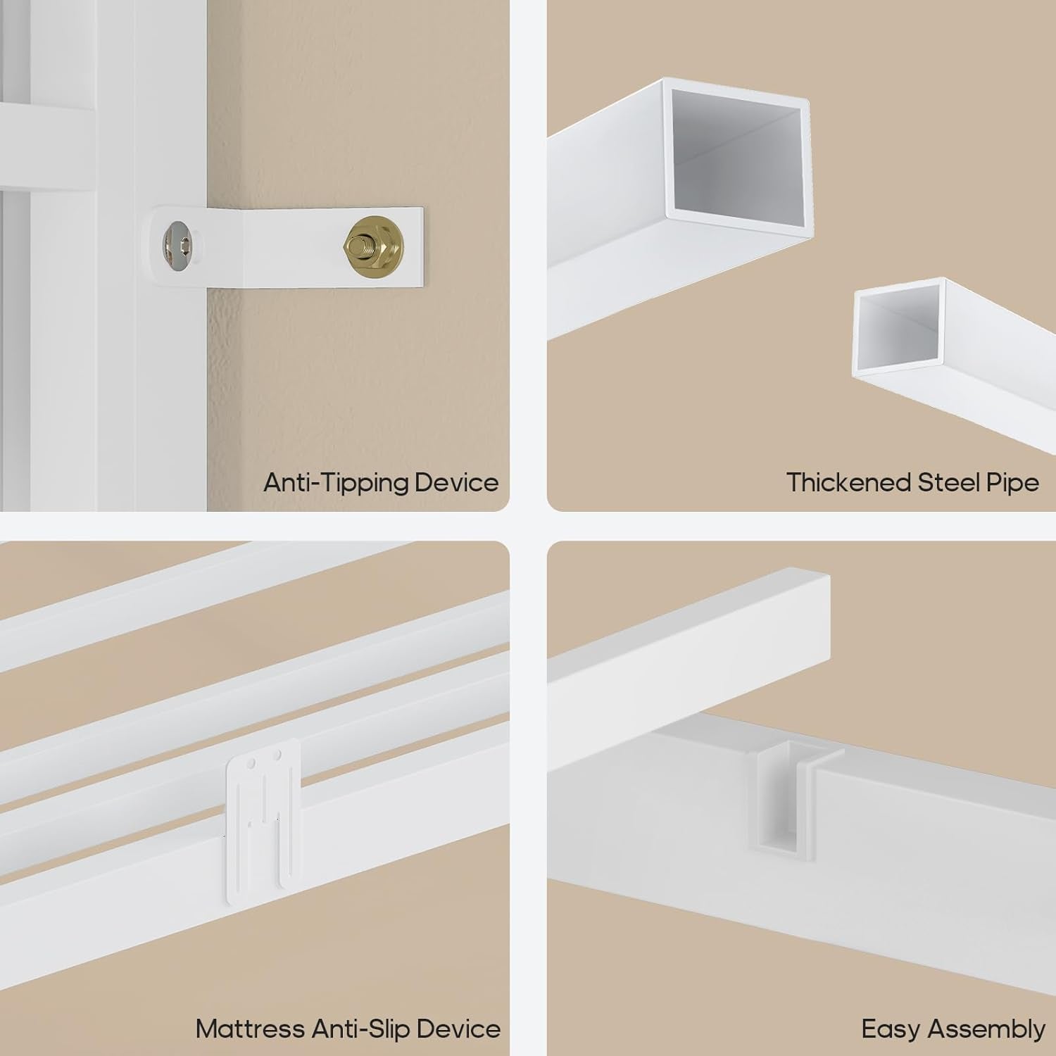 Bunk Bed Twin over Twin with 4 Storage Drawers & Shelves & Bedside Caddy, Twin Bunk Beds with Charging Station & Led Lights, Metal Bunk Bed with Safety Guardrail & Angled Ladder for Kids, White