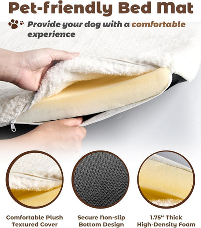 Dog Crate Furniture, 32 Inch Medium Dog Crates with Bed Mat, Wooden Dog Kennel Furniture, End Side Table Dog Cage with 3 Doors, Greige