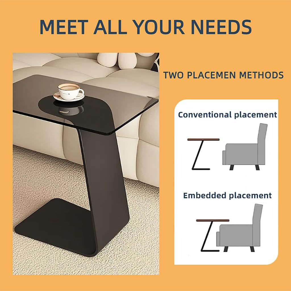 C Shaped End Table, Black Metal Frame Couch Side Table, Space Saving Coffee Table, Side Desk Suitable for Living Room, Bedroom, Bedside, Small Space(48 * 33 * 65Cm)
