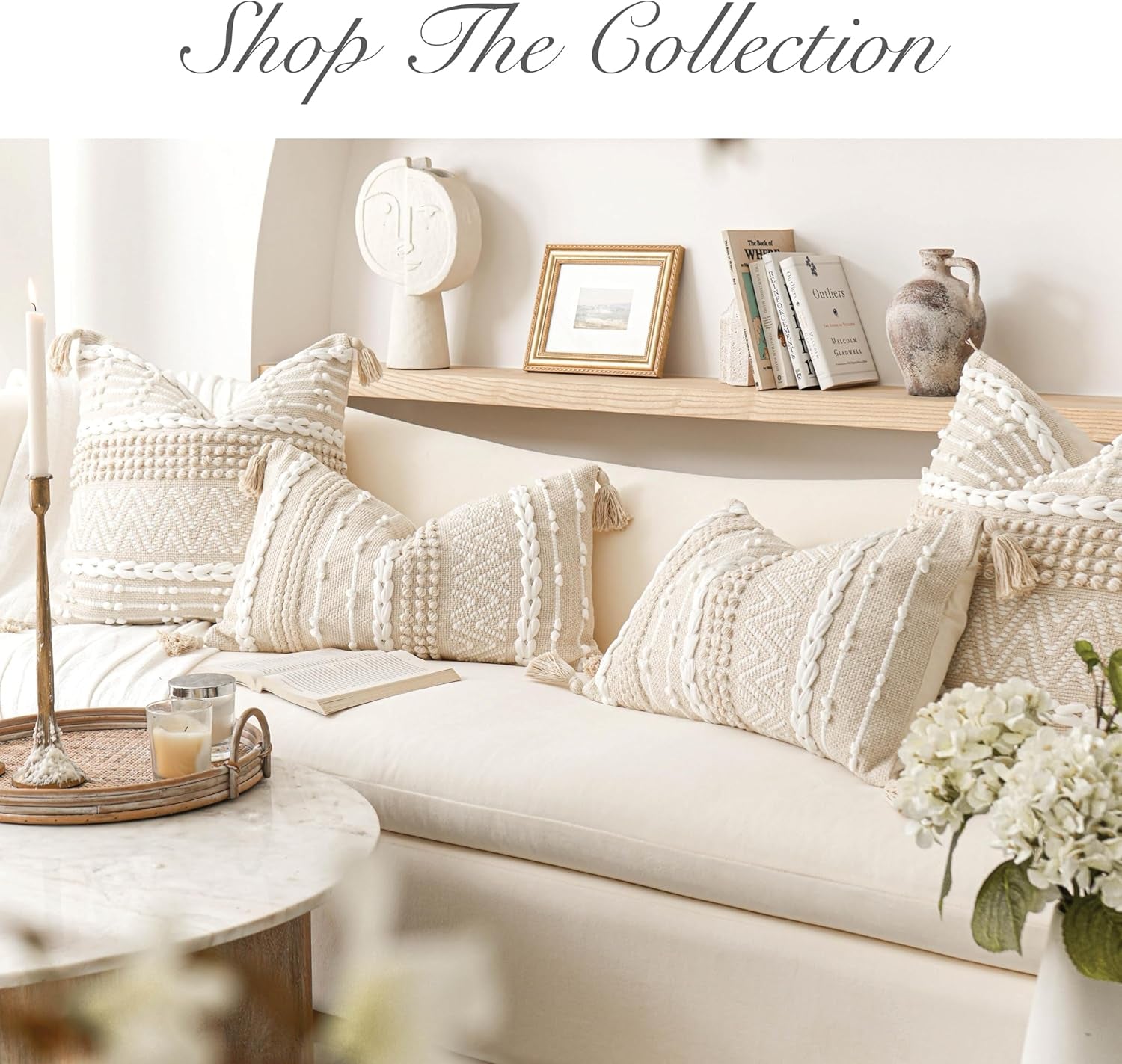 Cream Decorative Lumbar Throw Pillow Cover 14X36 Boho Long Cushion for Bed Neutral Beige White Accent Modern Farmhouse Pillowcase for Bedroom Living Room Couch Sofa Home Décor Cover ONLY