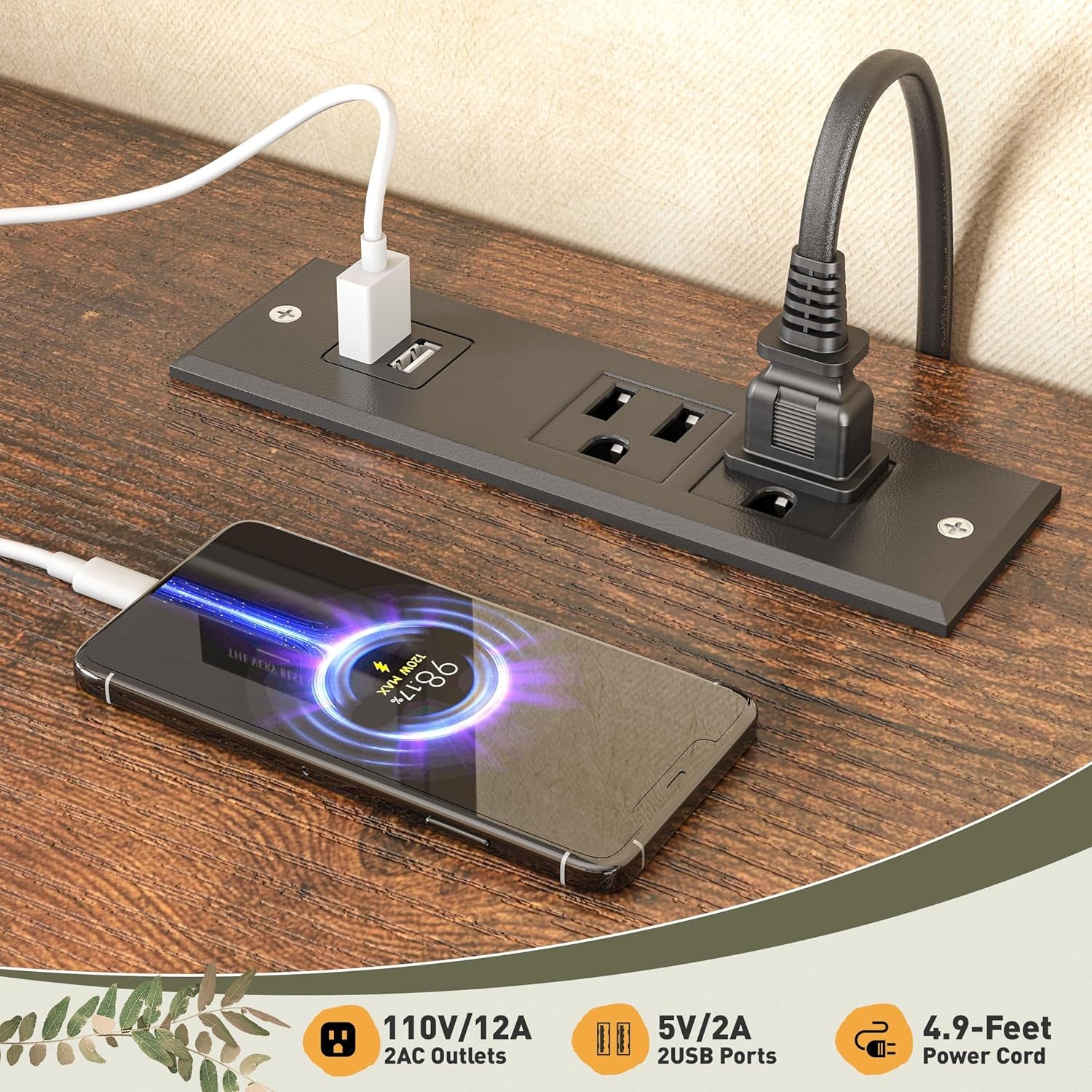 Dresser for Bedroom with Fabric Dresser, Charging Station & LED Light, Large Chest of Drawers for Living Room, Entryway, Metal Frame, Rustic Brown, 50.6" H X 37.8" W X 11.8" D