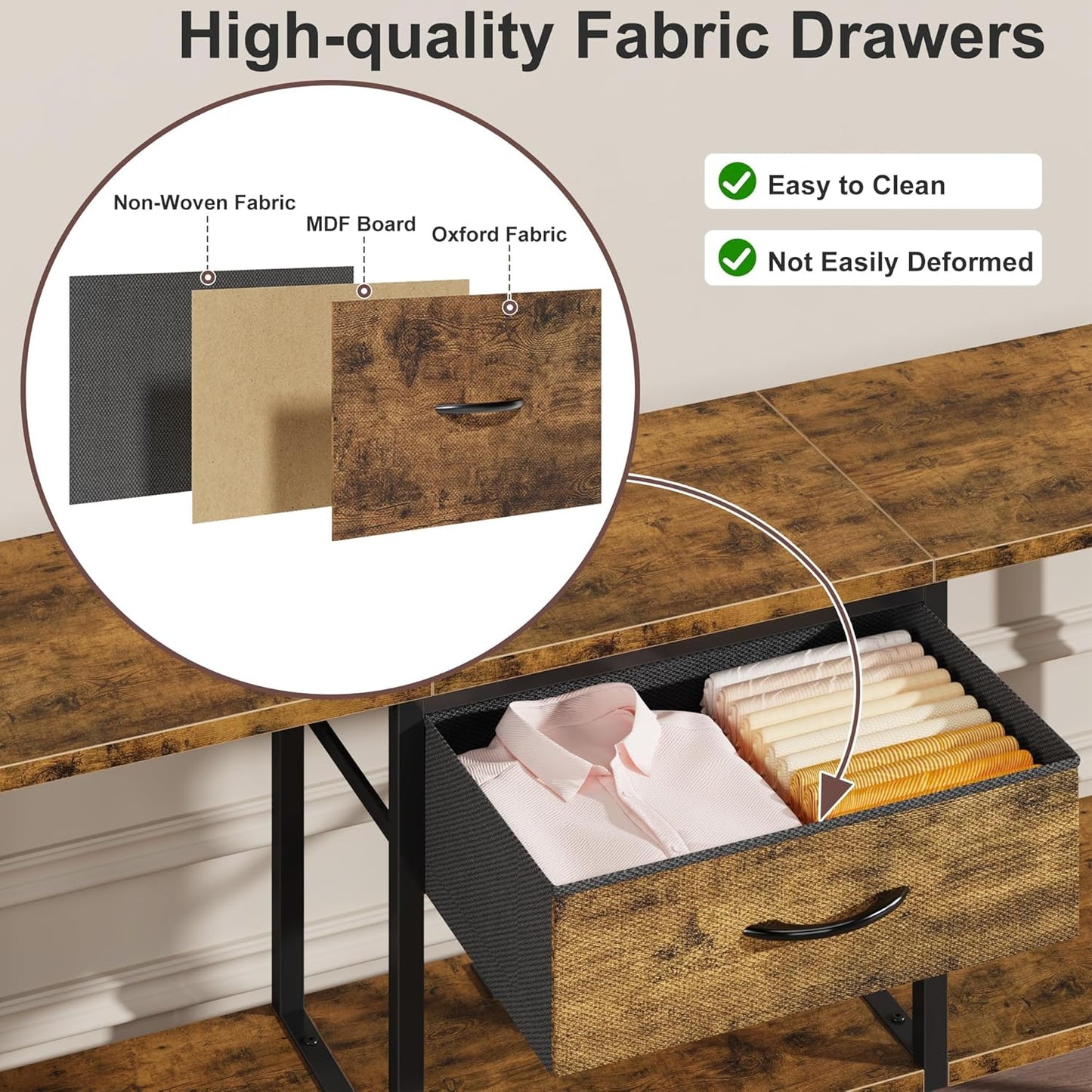 LED TV Stand with Power Outlet and Fabric Drawer for 55 50 45 Inches TV - Entertainment Center and Industrial TV Console Table for Living Room, Bedroom- 47" Rustic Brown