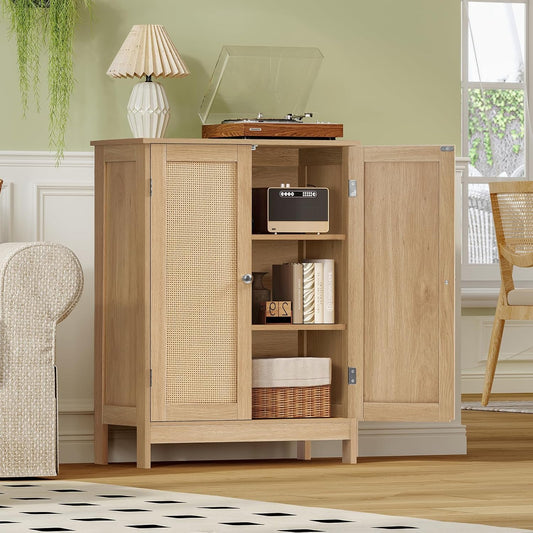 Storage Cabinet, Rattan Cabinet with Adjustable Shelf, for Living Room, Entryway, Kitchen, Home Office, Nature