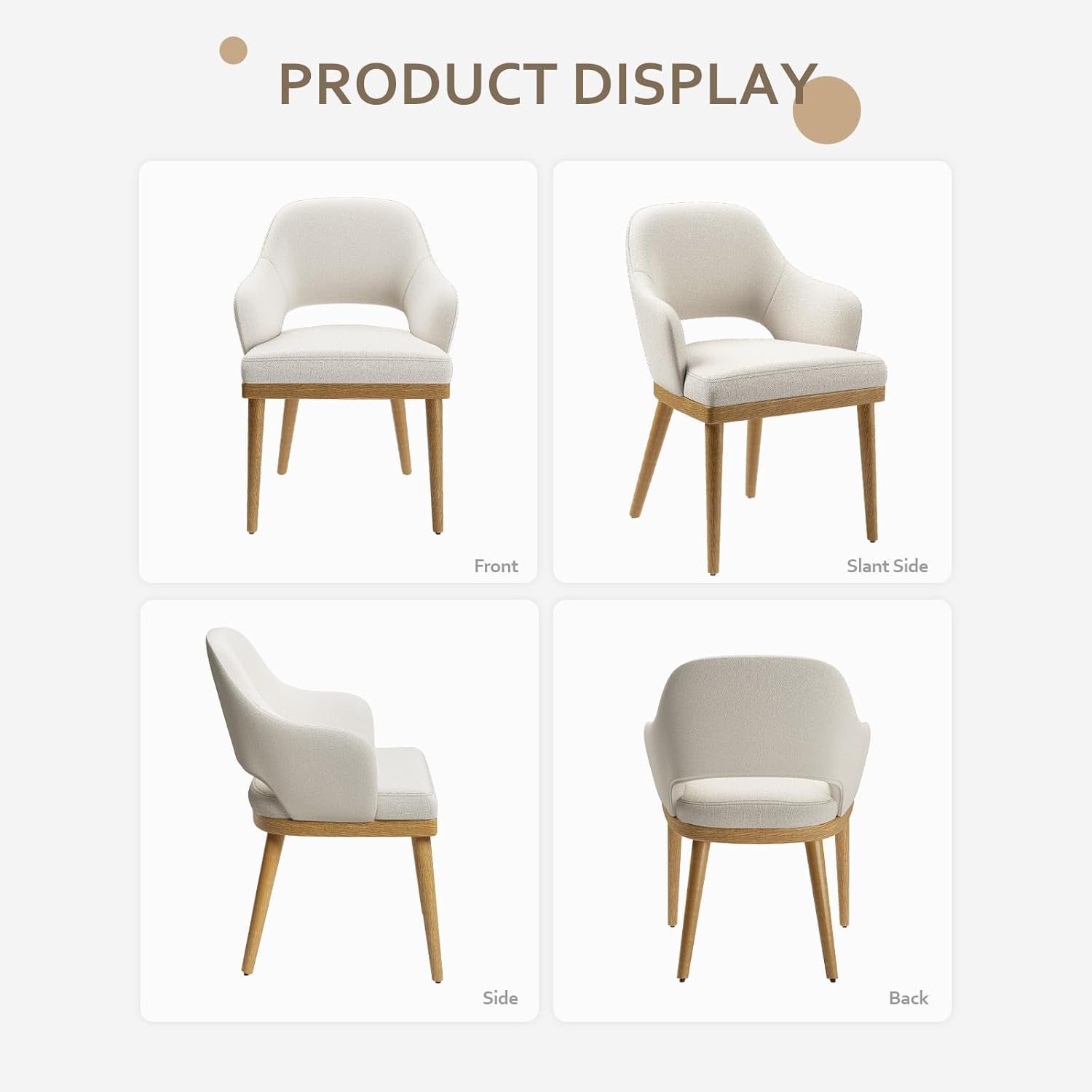 Wooden Dining Chairs Set of 4, Modern Fabric Upholstered Dining Room Chair, Kitchen Side Chairs, Farmhouse Dinner Chair with Open Back for Kitchen, Beige