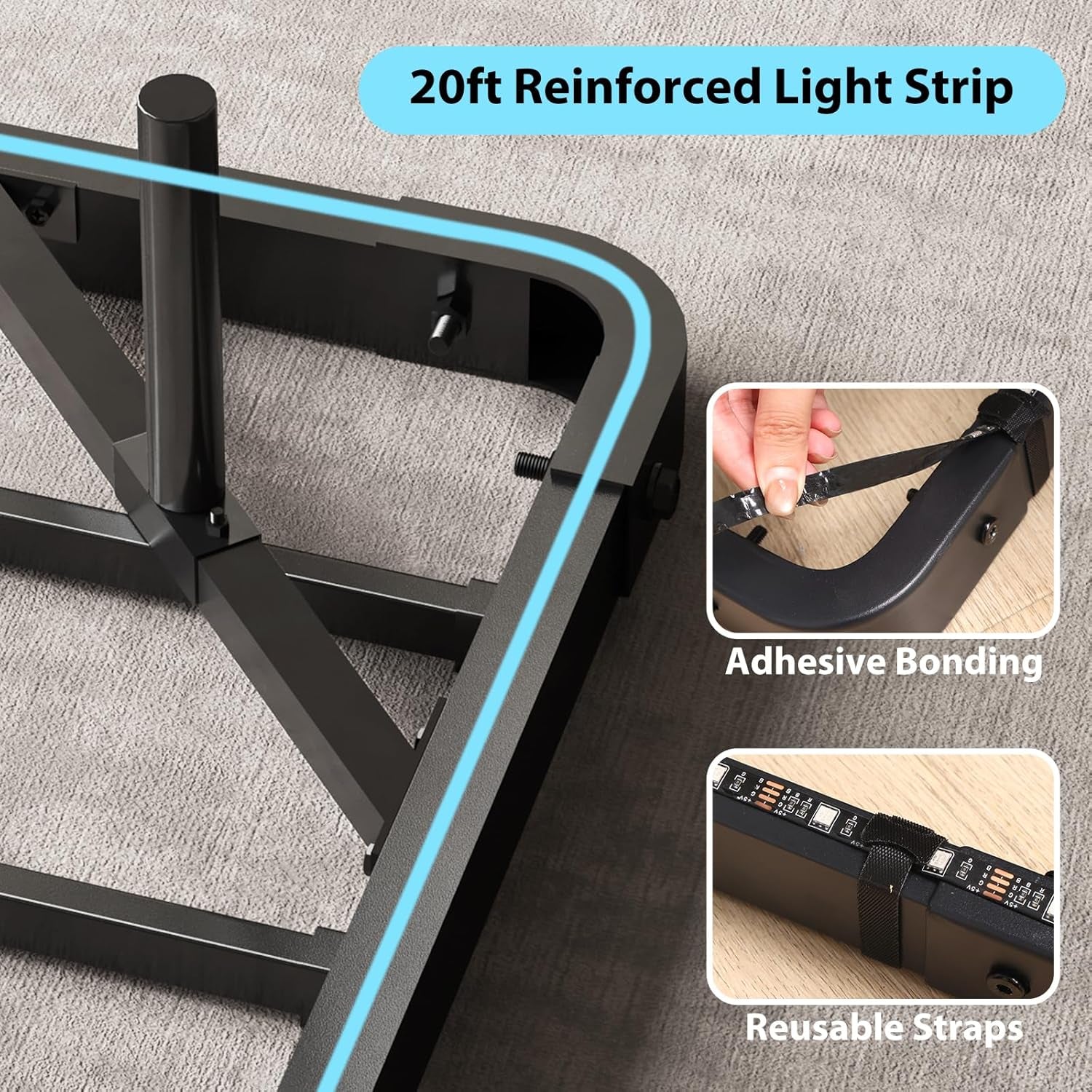 Full Size Floating Bed Frame with Charging Station, Modern Metal Platform Bed Frame with LED Light, Easy Assembly, Black