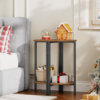 Side Table, Small End Table Set of 2, Half round Side Table, Half Moon Table, 2-Tier Narrow Sofa Table, Nightstand with Open Sheleves, Entryway Table for Living Room, Rustic Brown ET07L2BR