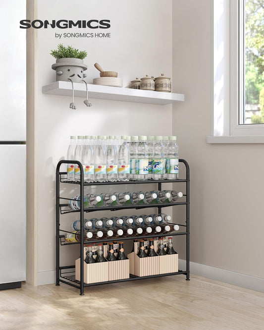 4 Tier Shoe Rack, Stackable Storage Rack, up to 16 Pairs, Metal, 68.5 X 27.5 X 65 Cm, for High Heels, Sneakers, Slippers, in Entrance, Black LMR067B01