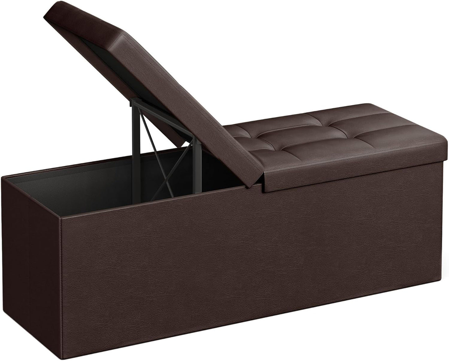 MAZIE Collection - 43 Inches Storage Ottoman Bench with Flipping Lid, Storage Chest with Iron Frame Support, Load 660 Lb, for Living Room, Bedroom, Synthetic Leather, Black ULSF75BK