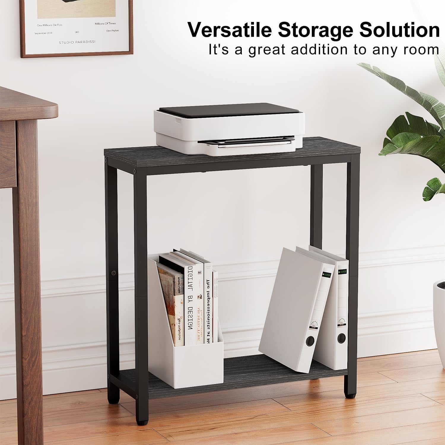 8.6” Narrow Small Side Table for Small Spaces, 2 Tier Skinny Couch End Tables Living Room, Slim Nightstand for Bedroom Bedside, Brown