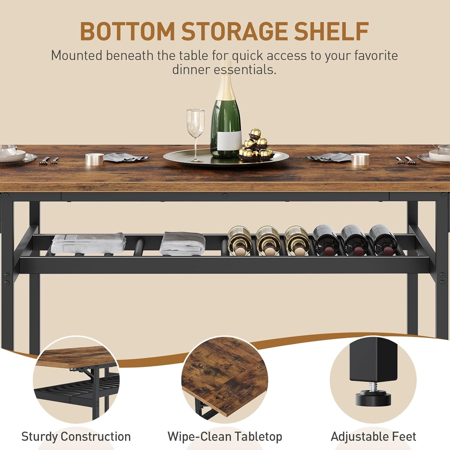 Dining Table Set for 4, Extendable Kitchen Table Chairs Set with Storage,Farmhouse 5 Piece Dining Room Table Set, Foldable Tabletop for Small Space, Rustic Brown and Black