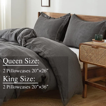100% Linen Pillow Case King Size Set of 2, Dark Grey Pillow Covers with Overlap Closure, Luxury Breathable Pillowcases Protectors Suitable for All-Season (20" X 36", Dark Grey)