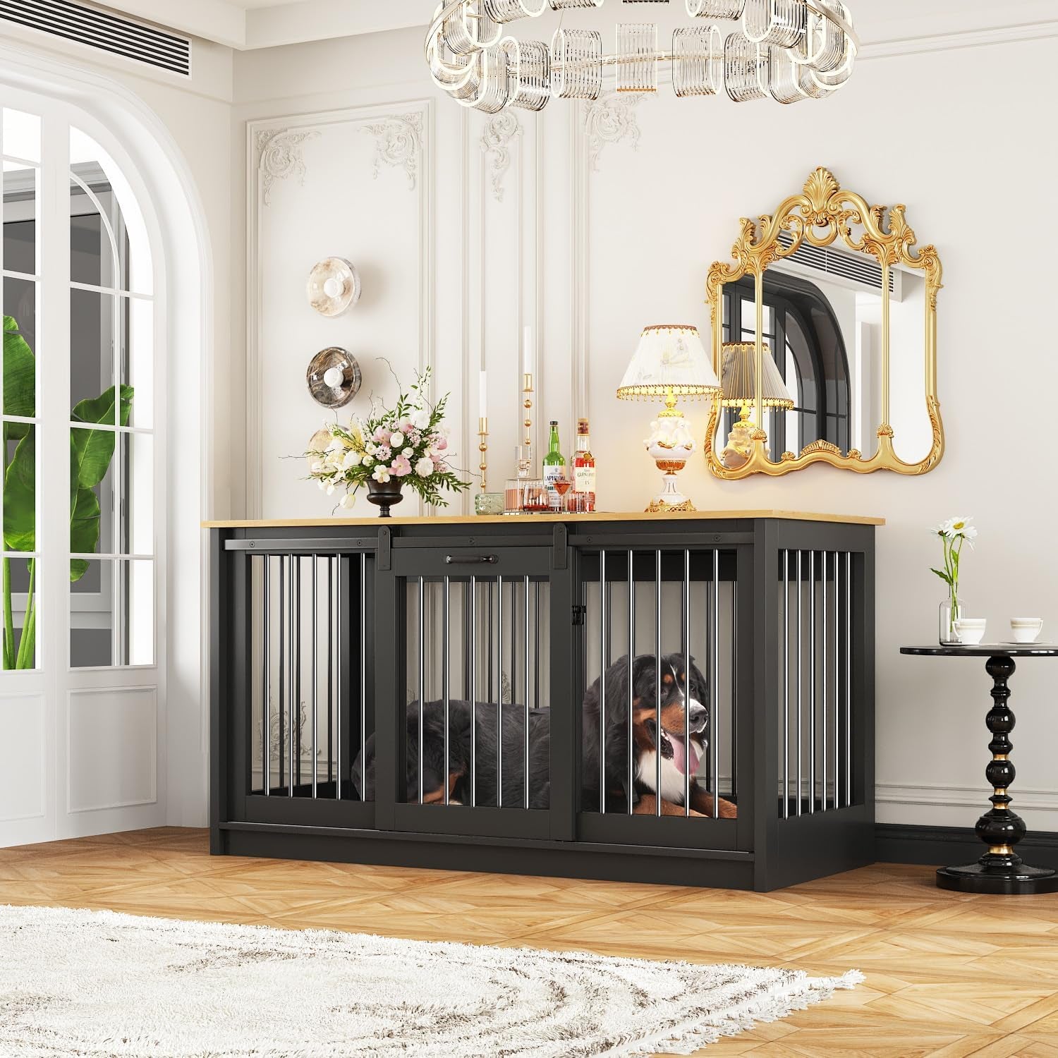 Extra Large Dog Crate Furniture, 55" Indoor Heavy Duty Dog Kennel House with Sliding Doors, Furniture Style Dog Crate Table Side End Table TV Stand for XL Large Medium Breed Dogs,White