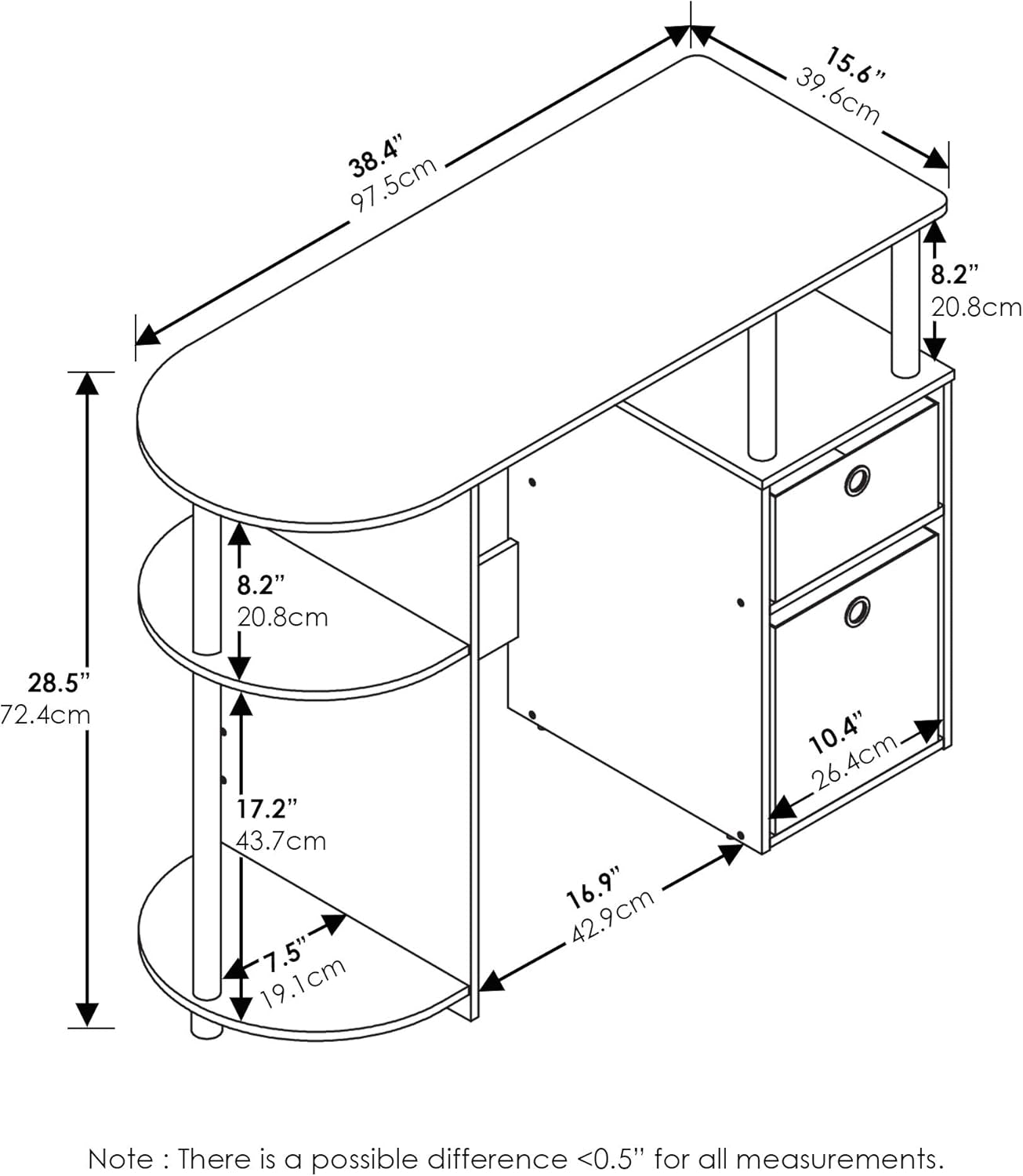 Jaya Computer Study Desk with Bin, Brown