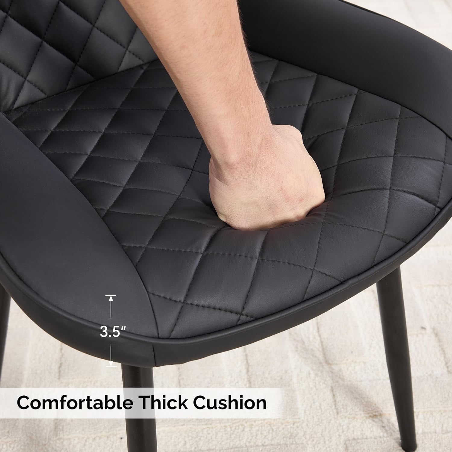 Dining Chair Set of 4, Modern Dining Chairs with Thick Cushions, Faux Leather Upholstered Kitchen Dining Room Chairs with Metal Adjustable Legs for Dining Living Room, Black