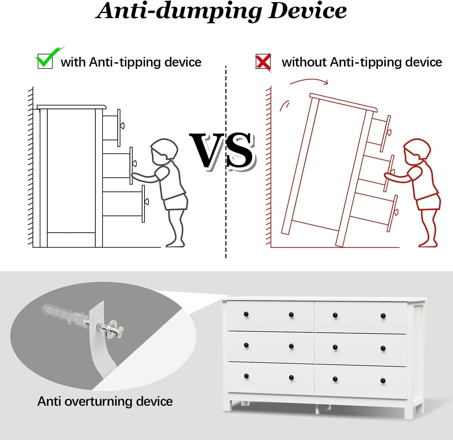 White Dresser, Modern 6 Drawer Double Dresser for Bedroom with Black Knobs, Adults & Kids Wide Dressers & Chests of Drawers for Hallway, Entryway