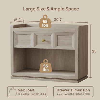 31" Wide Nightstands Set of 2, Large Night Stands with Drawer, Oversized King Size Nightstand Bedside Table for Bedroom, Farmhouse End Side Table Set of 2 with round Corners,Grey White Oak