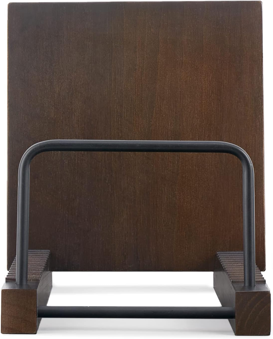 Vinyl Record Storage Holder Modern Album Display Solid Wood Stand with Black Metal Rack Farmhouse Home Decor Organizer for Vinyl Record, Holds up to 30 Albums, 11.8''L X 7''W X 8.7''H, Brown
