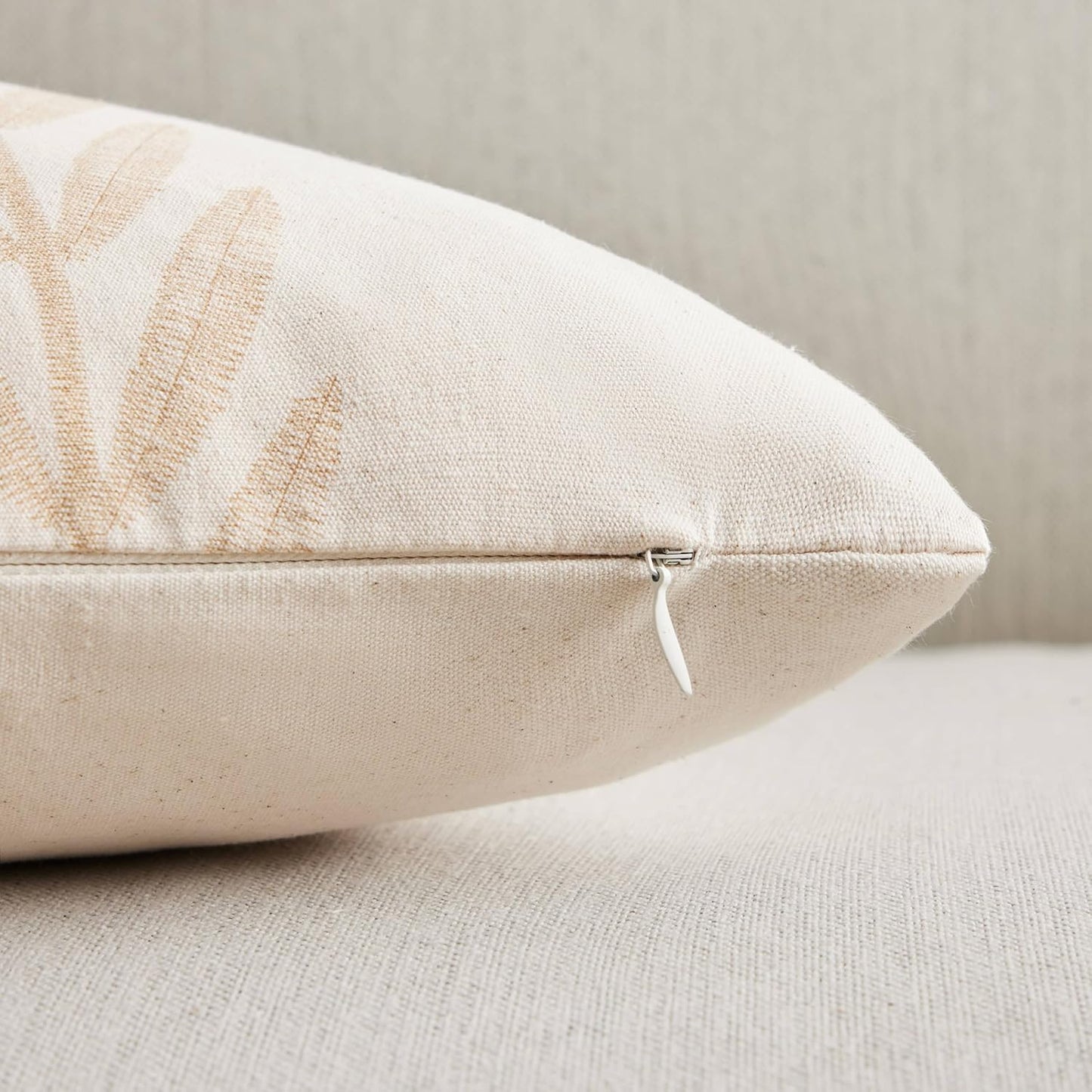 100% Cotton Farmhouse Leaves Throw Pillow Covers Set of 2, 18X18 Inch Mixed Beige Pastoral Decorative Print Cushion Covers for Sofa Bed Living Room Home Decor