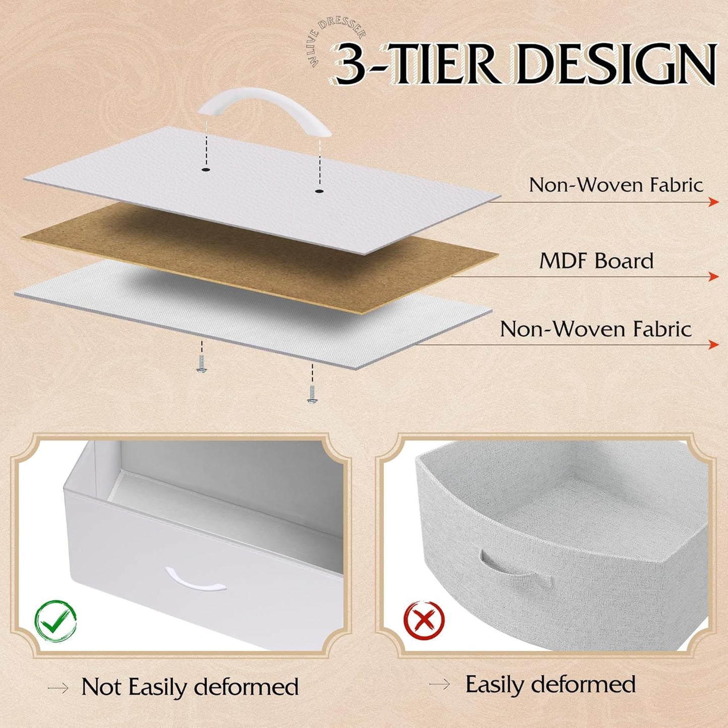 Fabric Dresser for Bedroom, Tall Dresser with 8 Drawers, Storage Tower with Fabric Bins, Double Dressers, Chest of Drawers for Closet, Playroom, Dormitory, White