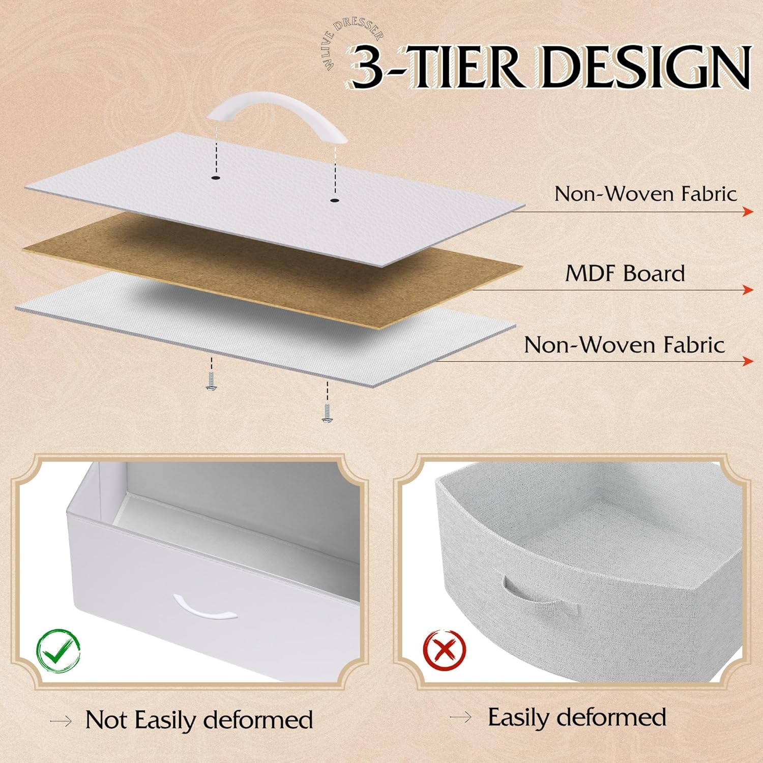 Fabric Dresser for Bedroom, Tall Dresser with 8 Drawers, Storage Tower with Fabric Bins, Double Dressers, Chest of Drawers for Closet, Playroom, Dormitory, White